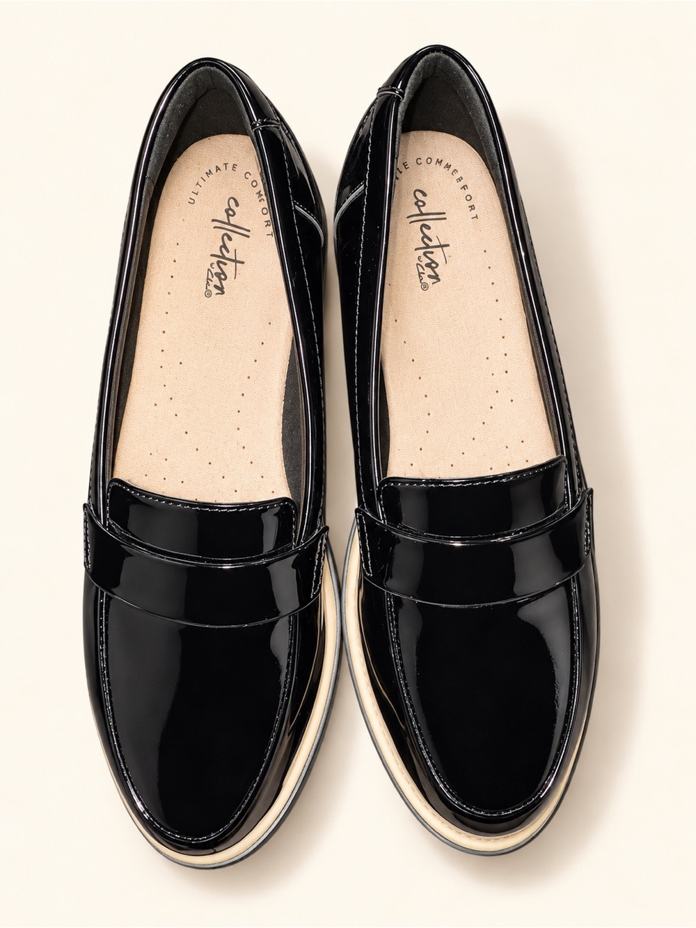 Clarks Black Patent Penny Loafers for Women